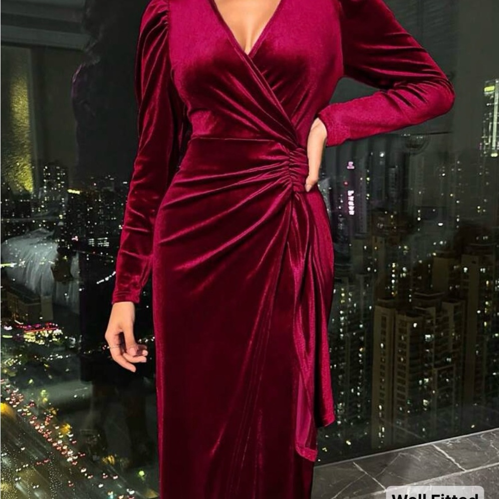 Elegant Burgundy Velvet Dress